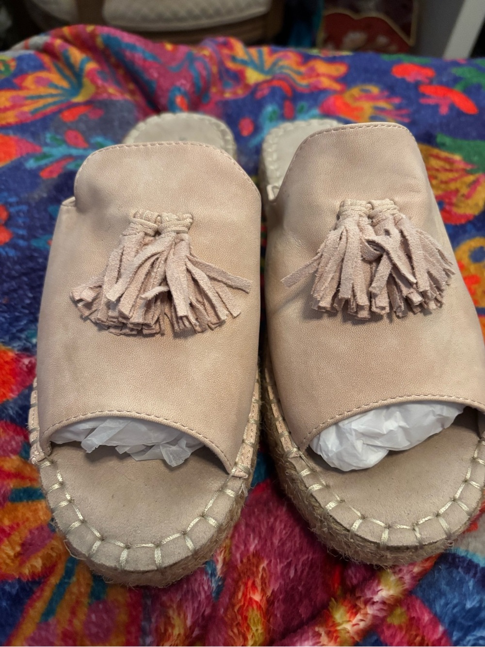 Seven Dials Beige/Tan Tassel Espadrille Slide Mules Size 9 A00520 - Picture 3 of 6